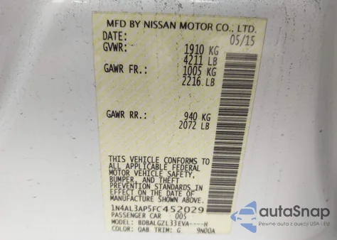 2015 Nissan Altima 2.5 S from USA, damaged, VIN 1N4AL3AP5FC452029